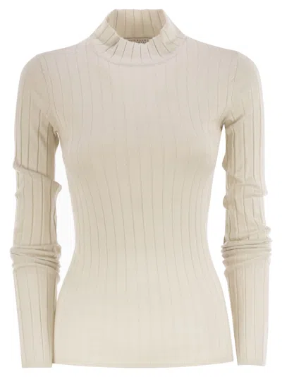 BRUNELLO CUCINELLI BRUNELLO CUCINELLI WOMEN LIGHTWEIGHT CASHMERE AND SILK BROAD RIB SWEATER