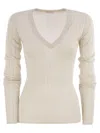 Brunello Cucinelli Women Lightweight Cashmere And Silk Broad Rib Sweater In Neutral