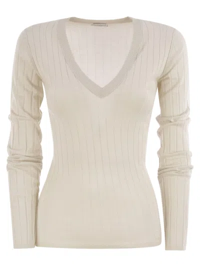 BRUNELLO CUCINELLI BRUNELLO CUCINELLI WOMEN LIGHTWEIGHT CASHMERE AND SILK BROAD RIB SWEATER