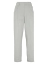 Brunello Cucinelli Women's Lightweight Cotton Poplin Baggy Track Trousers With Shiny Tab In Medium Grey