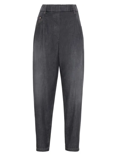 Brunello Cucinelli High-waisted Tapered Jeans In Grey