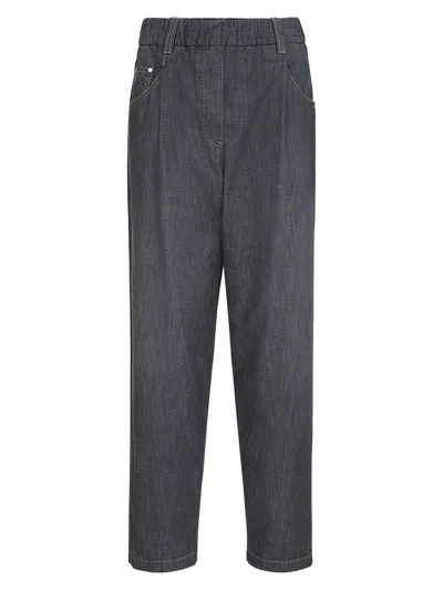 Brunello Cucinelli Women's Lightweight Denim Five Pocket Trousers In Gray