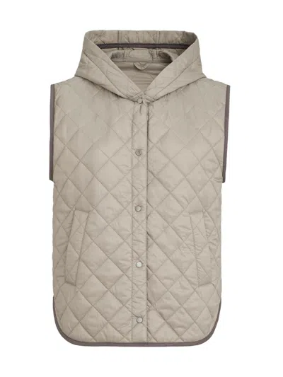 Brunello Cucinelli Women's Lightweight Matte Nylon Quilted Vest With Thermore Padding And Hood In Brown
