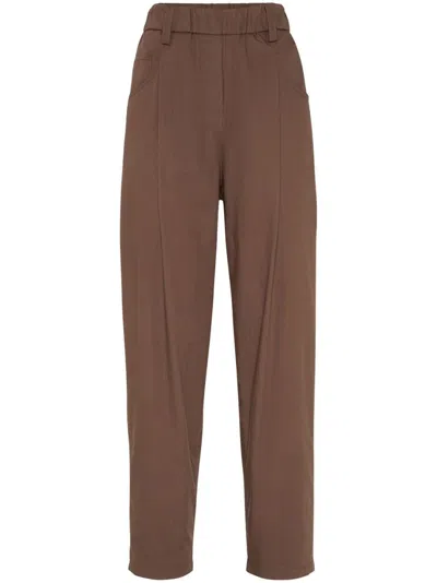 Brunello Cucinelli Women Lightweight Poplin Five-pocket Track Pants With Monili In Brown