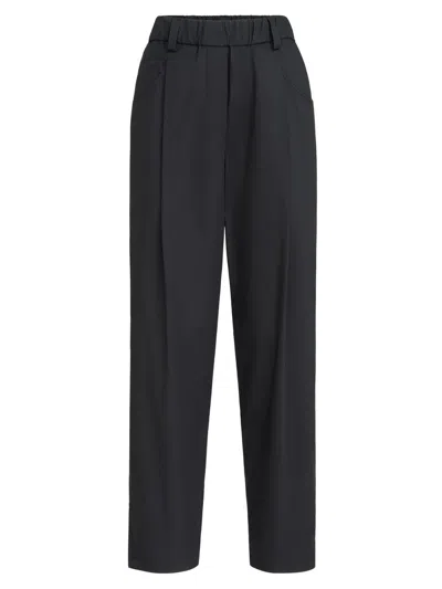Brunello Cucinelli Women's Lightweight Poplin Five Pocket Track Trousers With Monili In Black