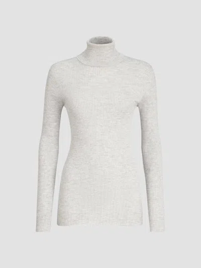 Brunello Cucinelli Women's Lightweight Turtleneck Sweater In Sparkling Cashmere And Silk Rib Knit In Gray