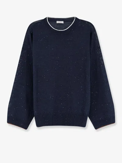 Brunello Cucinelli Women Linen And Cotton Sweater In Blue