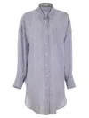 Brunello Cucinelli Sky Blue Striped Linen Shirt In Multicolor