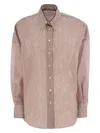 Brunello Cucinelli Women Linen And Silk Striped Organza Shirt With Shiny Collar Detail In Multi