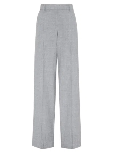 BRUNELLO CUCINELLI WOMEN'S LINEN AND WOOL CANVAS STRAIGHT TROUSERS