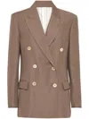 Brunello Cucinelli Women Linen Blend Double-breasted Jacket In Brown