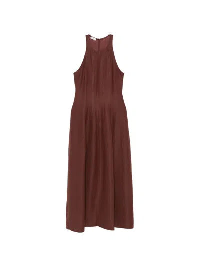 Brunello Cucinelli Women Linen Blend Long Dress In Brown