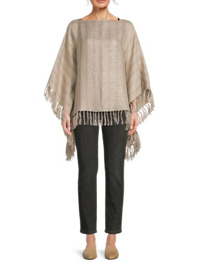 Brunello Cucinelli Women's Linen-blend Metallic Fringe Poncho