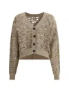 Brunello Cucinelli Perforated Linen And Silk Cardigan With Micro-sequins In Cream