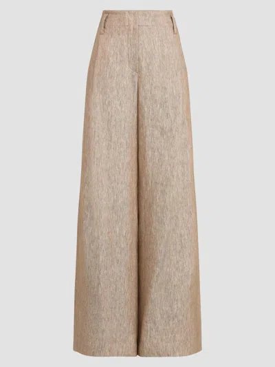Brunello Cucinelli Women's Linen Denim Pleated A-line Trousers With Monili In Neutral