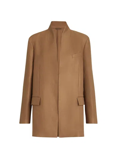 Brunello Cucinelli Women's Linen Diagonal Blazer With Monili In Sand