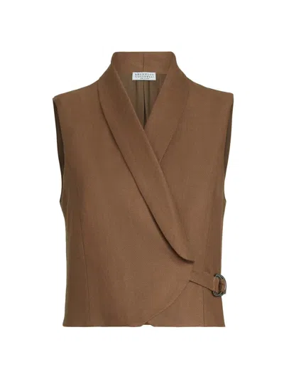 Brunello Cucinelli Women's Linen Diagonal Vest With Monili
