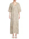 Brunello Cucinelli Women's Linen Floral-pattern Kaftan Dress