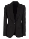 Brunello Cucinelli Linen Fluid Jacket With Shiny Details In Black