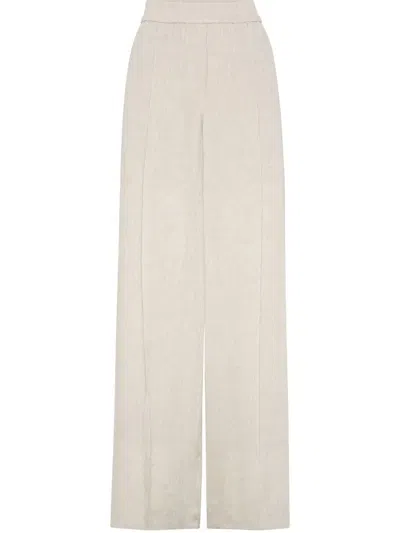 Brunello Cucinelli Women Linen Loose Track Pants In Multicolor
