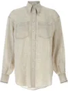 Brunello Cucinelli Beige Shirt With Chest Pockets And Monile Decorations In Linen Woman In Neutral