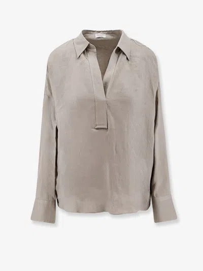 Brunello Cucinelli Women Linen Shirt In Brown