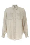 Brunello Cucinelli Beige Shirt With Chest Pockets And Monile Decorations In Linen Woman In Neutral