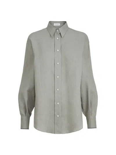 Brunello Cucinelli Women's Linen Shirt With Monili In Green