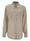 Brunello Cucinelli Beige Shirt With Chest Pockets And Monile Decorations In Linen Woman In Neutral
