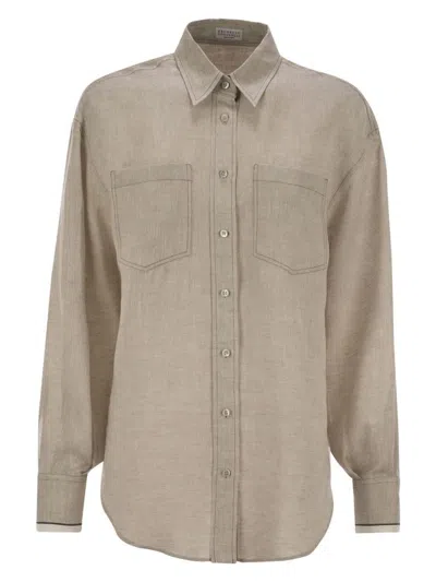 BRUNELLO CUCINELLI WOMEN'S LINEN SHIRT WITH SHINY CUFFS