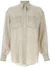 Brunello Cucinelli Beige Shirt With Chest Pockets And Monile Decorations In Linen Woman In Neutral
