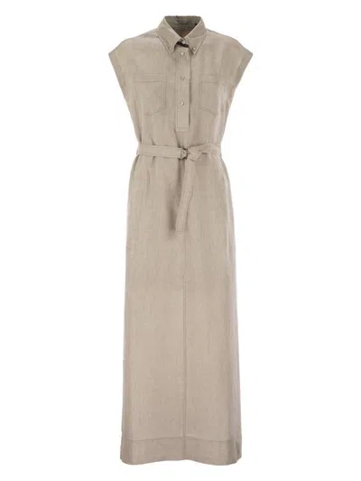 Brunello Cucinelli Women's Linen Shirtdress In Beige