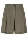 Brunello Cucinelli Women Tailored Linen Bermuda Shorts With Double Pleats In Gray