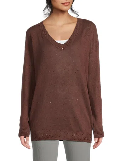 Brunello Cucinelli Women's Linen-silk V-neck Sweater In Burgundy