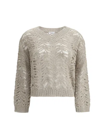 Brunello Cucinelli Women Linen Sweater In Beige