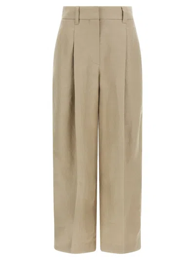 Brunello Cucinelli Women Linen Trousers In Brown