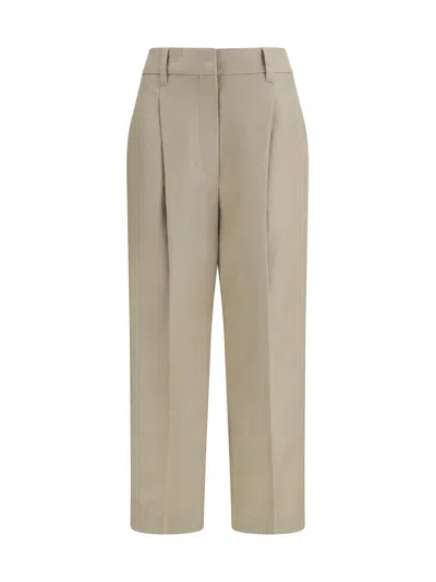 Brunello Cucinelli Women Linen Trousers In Brown