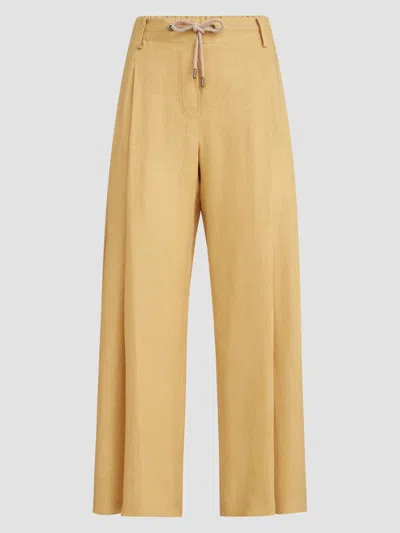 Brunello Cucinelli Women's Linen Trousers With Drawstring And Monili In Yellow