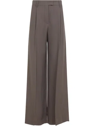 Brunello Cucinelli Women Linen Trousers With Shiny Details In Gray