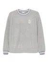 Brunello Cucinelli Crew Neck Logo Embroidered Sweatshirt In Gray