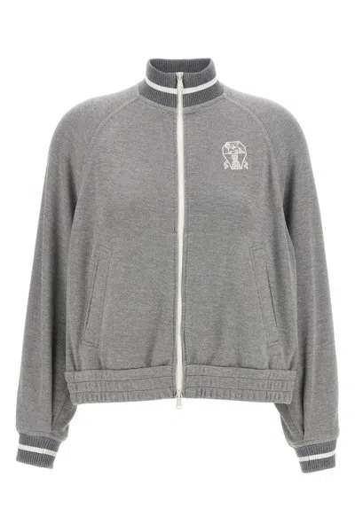 Brunello Cucinelli Women Logo Embroidery Lamé Sweatshirt In Gray