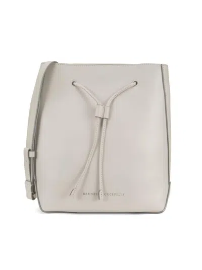 Brunello Cucinelli Women's Logo Leather Bucket Bag In Neutral