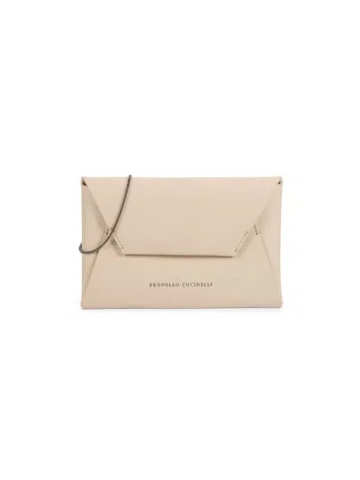 Brunello Cucinelli Women's Logo Leather Envelope Chain Shoulder Bag In Neutral