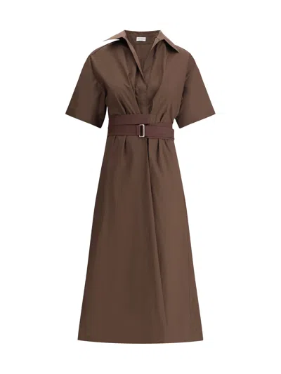 Brunello Cucinelli Women Long Cotton Dress In Brown