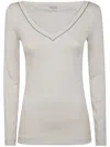 Brunello Cucinelli Long Sleeve V-neck T-shirt In White