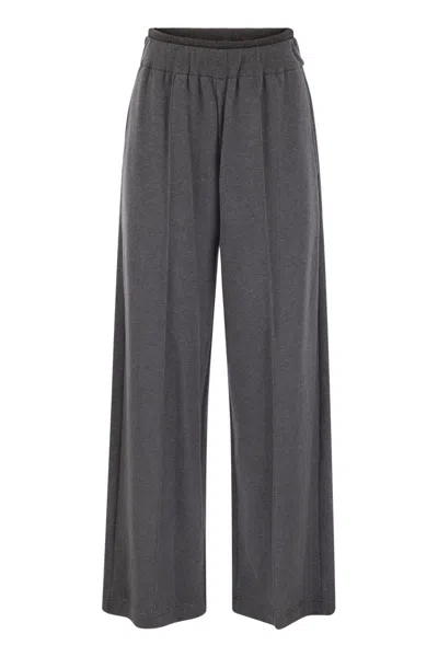 Brunello Cucinelli Loose Fit Cotton Trousers In Grey