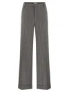 Brunello Cucinelli Loose Flared Trousers In Virgin Wool Mouliné Pinstripe With Beadwork In Gray