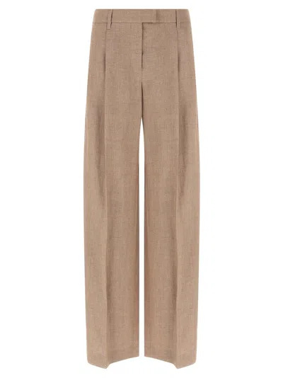 Brunello Cucinelli Women Cappuccino Linen Blend Wide-leg Pant In Brown