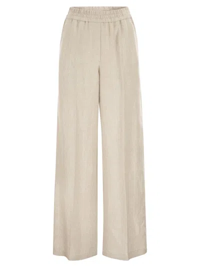 Brunello Cucinelli Women Loose Track Trousers In Chevron Linen And Cotton In Neutral