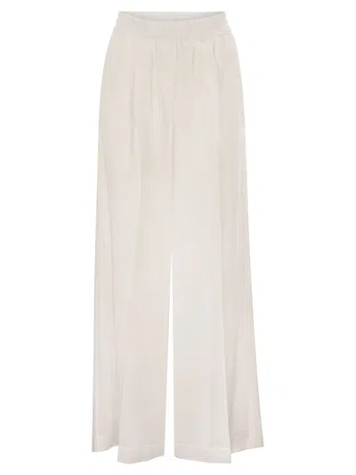 Brunello Cucinelli Women Loose Track Trousers In Cotton Organza In White
